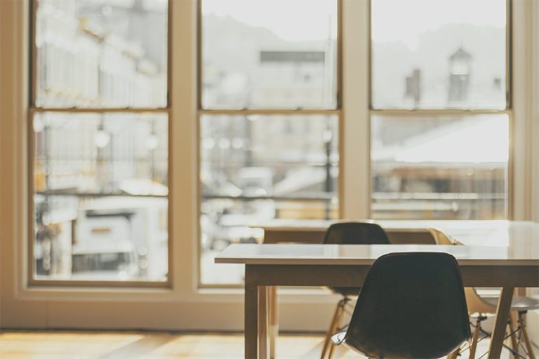 photo of simple office with window view